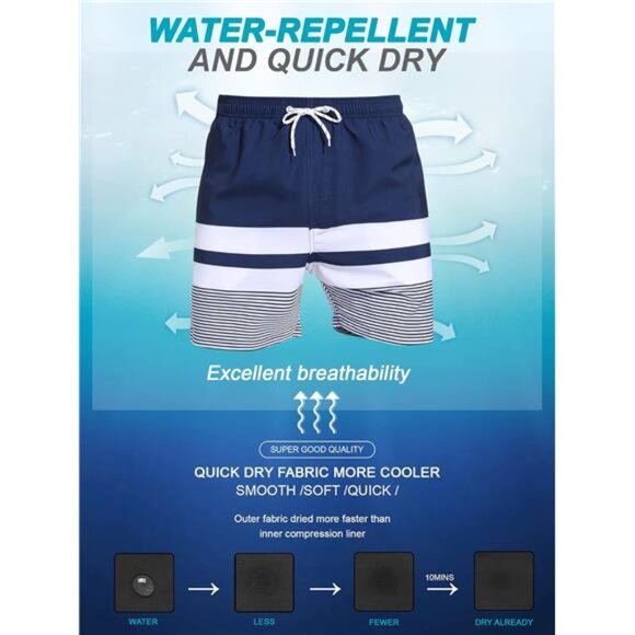 Men Swim Trunks with Compression Liner 2 in 1 Quick Dry Bathing Suit Beach Short - Picture 4 of 6